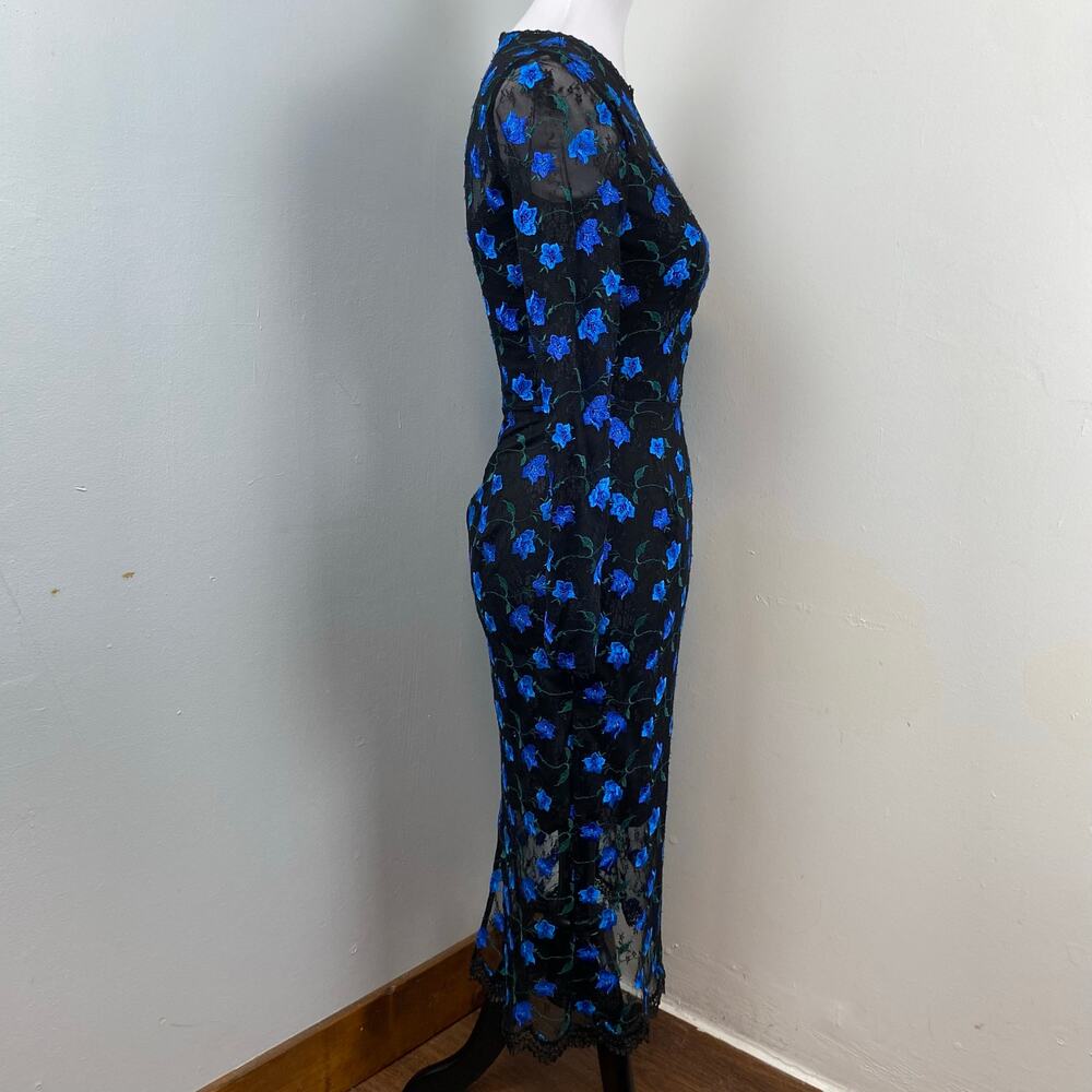 Dress The Population Sophia Indigo Embroidered Lace Illusion Dress Small - Picture 8 of 12